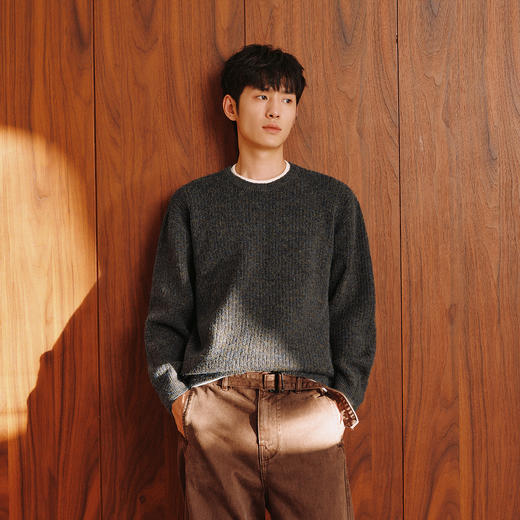 森马毛衫男冬假两件针织衫打底内搭2025新款花纱线衣时尚圆领毛衣 商品图2