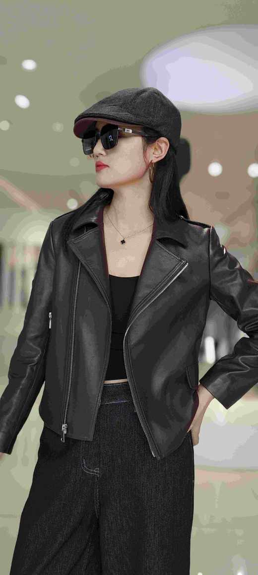 583251斜拉链羊皮机车外套 商品图4