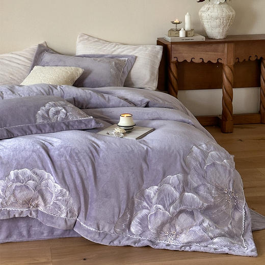 【230g高克重】云煦绒四件套佳斯娜{芙拉花园系列}【锁温保暖】【细腻丰盈】【厚实温暖】【刺绣花卉】抑菌防螨 防静电导电丝 AB双版 法式浪漫 商品图9