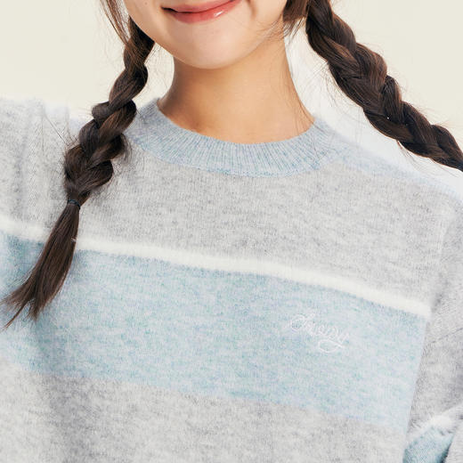 笛莎Deesha青少年女童毛衣2025冬季女童条纹圆领套头毛衣 商品图2