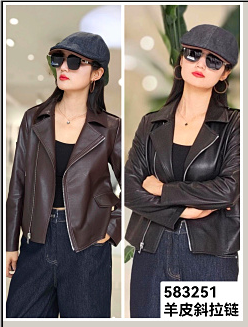 583251斜拉链羊皮机车外套