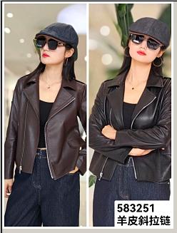 583251斜拉链羊皮机车外套 商品图0