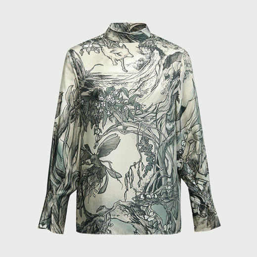 (桑蚕丝)【JASON WU】(多色)秋季新款设计宫廷袖新中式真丝立领宽松上衣女 商品图1