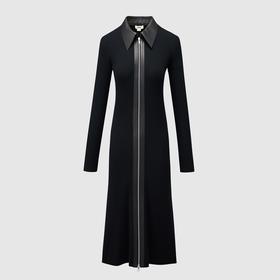 【JASON WU】春季新款新中式羊毛针织拼皮撞色连衣裙