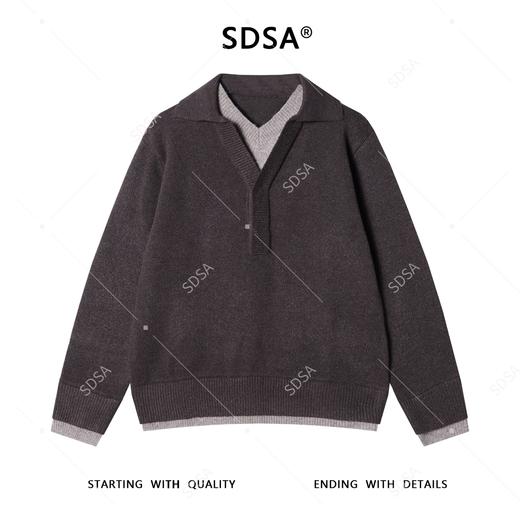 9936SDSA男士秋冬新款痞帅男装韩版撞色翻领净版假两件毛衣宽松百搭 商品图1