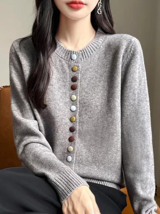 秋冬【厚小香圆领毛衣外套】宽松短款洋气针织衫 风彩色纽扣开衫上衣  商品图1