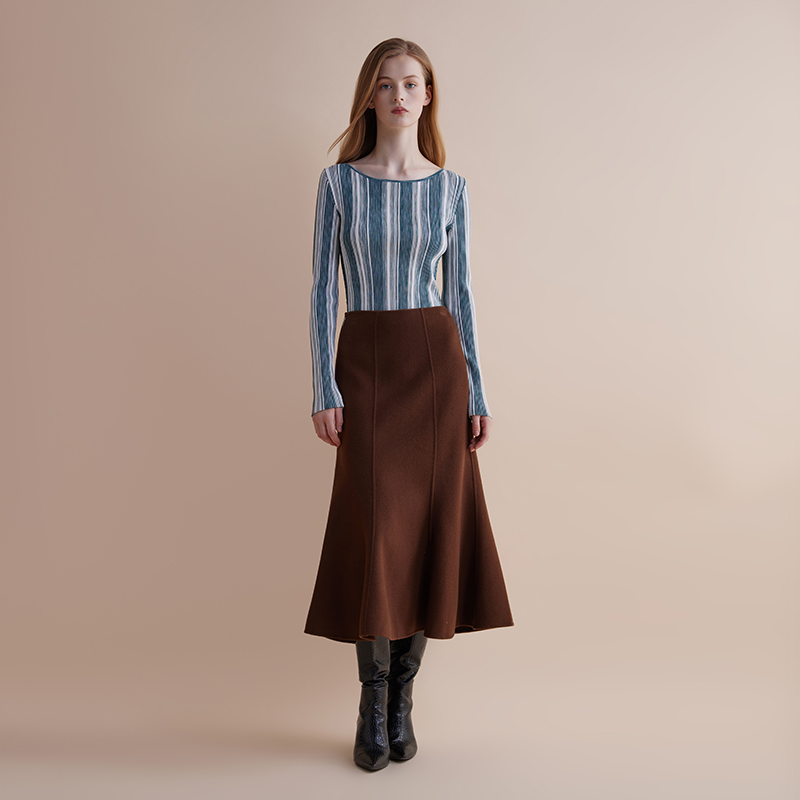 【JASON WU】春夏新款双色一字领套头上衣毛衫毛针织衫女