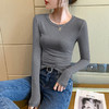 【买一送一】圆领黑色打底衫女螺纹春秋冬季西装内搭修身洋气长袖T恤针织上衣 商品缩略图10