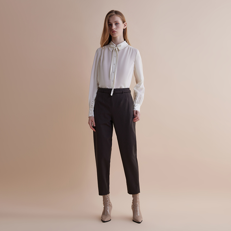 【JASON WU】春夏新款通勤休闲百搭羊毛抽皱宽松中长上衣衬衣衬衫