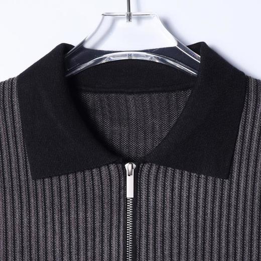 9935SDSA男士秋冬新款痞帅男装潮牌拼接撞色条纹翻领毛衣外套百搭时尚 商品图2