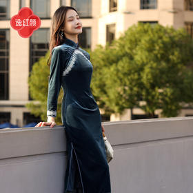 逸红颜辉音2025冬新陈都灵明星同款弹力丝绒复古修身显瘦改良旗袍
