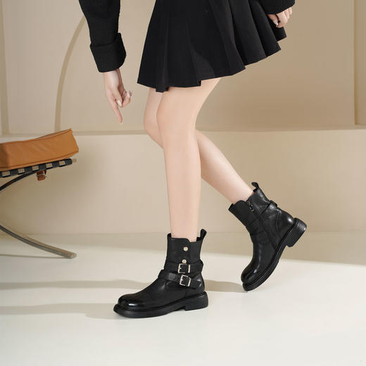 Westory2025年冬季低跟方头牛皮休闲中性风短靴S25DS85811 商品图6