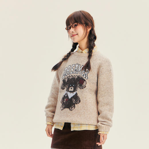 笛莎Deesha青少年女童毛衣2025冬季女童大图案宽松圆领套头毛衣 商品图3