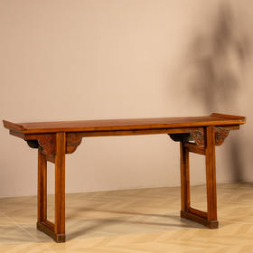 清	黄花梨夹头榫螭龙纹独板翘头案