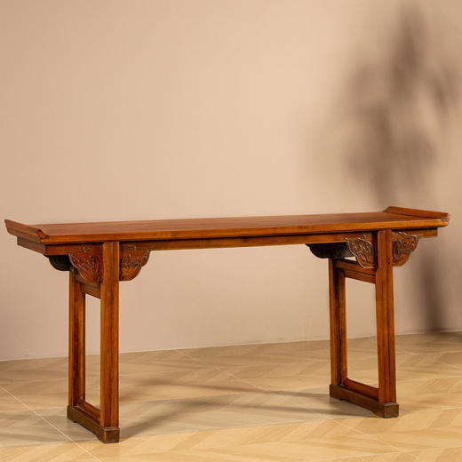 清	黄花梨夹头榫螭龙纹独板翘头案 商品图0