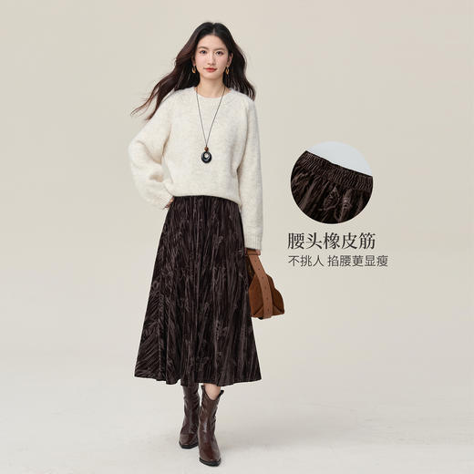 【10/1新品】熙世界轻中式压花金丝绒半身裙女2025秋冬复古优雅肌理感A字伞裙 商品图2