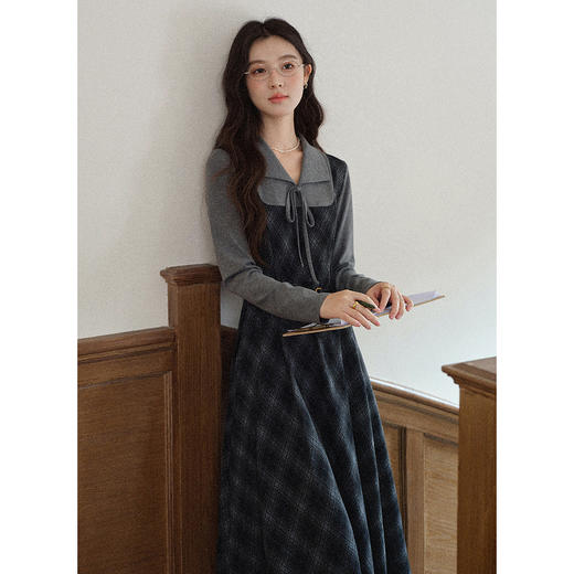 鹿向南「可爱波比」法式温柔长袖连衣裙女早秋小众设计感收腰长裙 商品图0