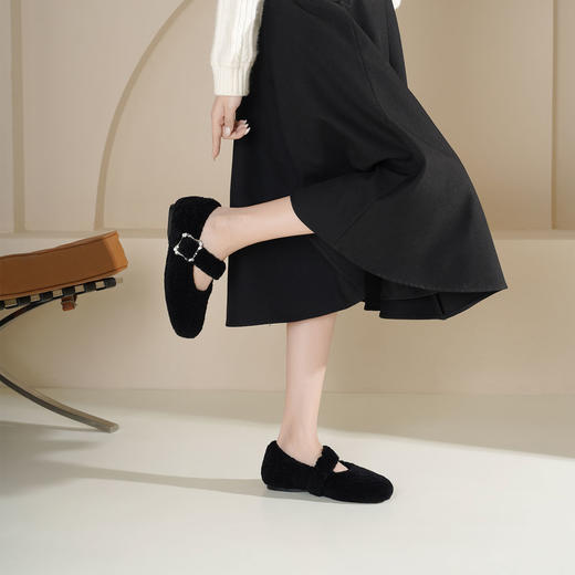 Westory2025年冬季羊毛玛丽珍圆头平底绒里舒适保暖单鞋S25DM86041 商品图3