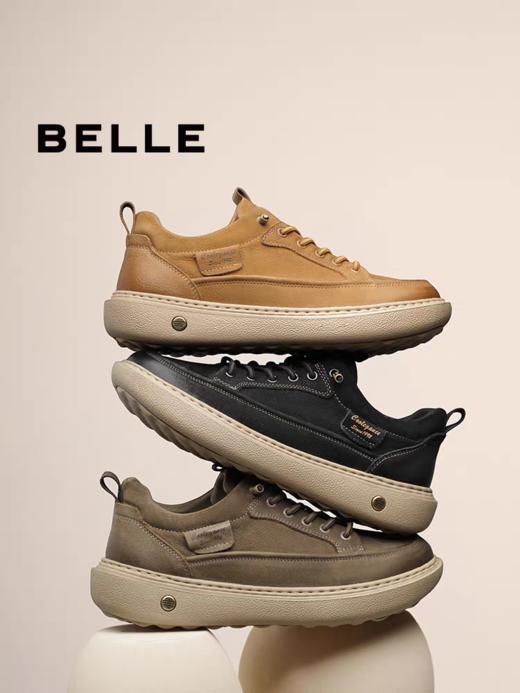 BF楼百丽男士户外休闲工装板鞋2025冬款牛皮革厚底增高鞋子8YE01DM5 商品图3