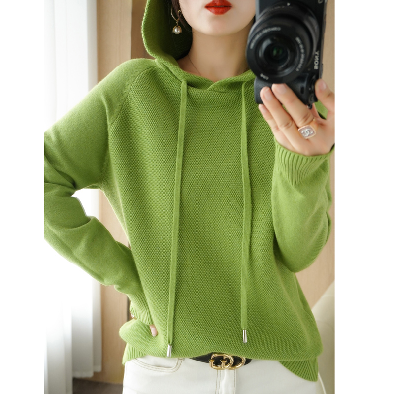 【QingFan连帽针织衫】春季新款针织衫 长袖套头 抽绳卫衣 多色百搭NJR-052