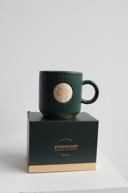 女神铭牌简约条纹陶瓷带手柄咖啡杯马克杯（340ml） PJ027 商品图0