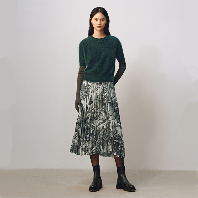 【JASON WU】(多色)夏季新款森林童话印花通勤百搭简约裙子半身裙百褶裙