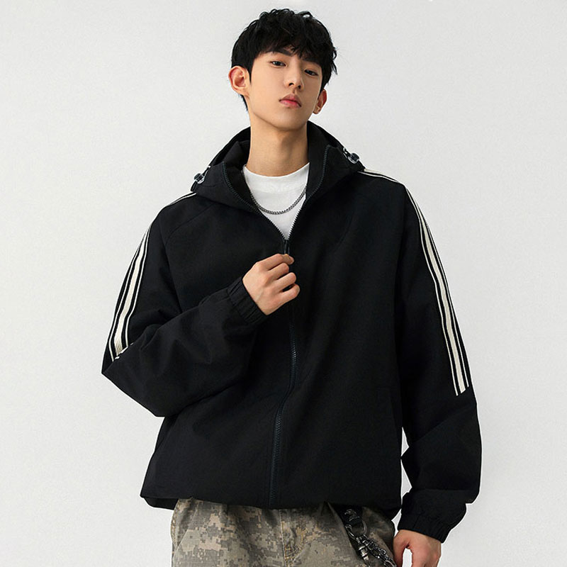 半身缘男装 春季运动条纹宽松户外机能工装夹克外套261112U01310044