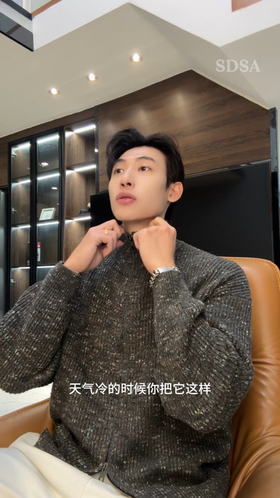 257108SDSA男士秋冬新款痞帅男装潮牌撞色立领拉链针织衫百搭开衫毛衣