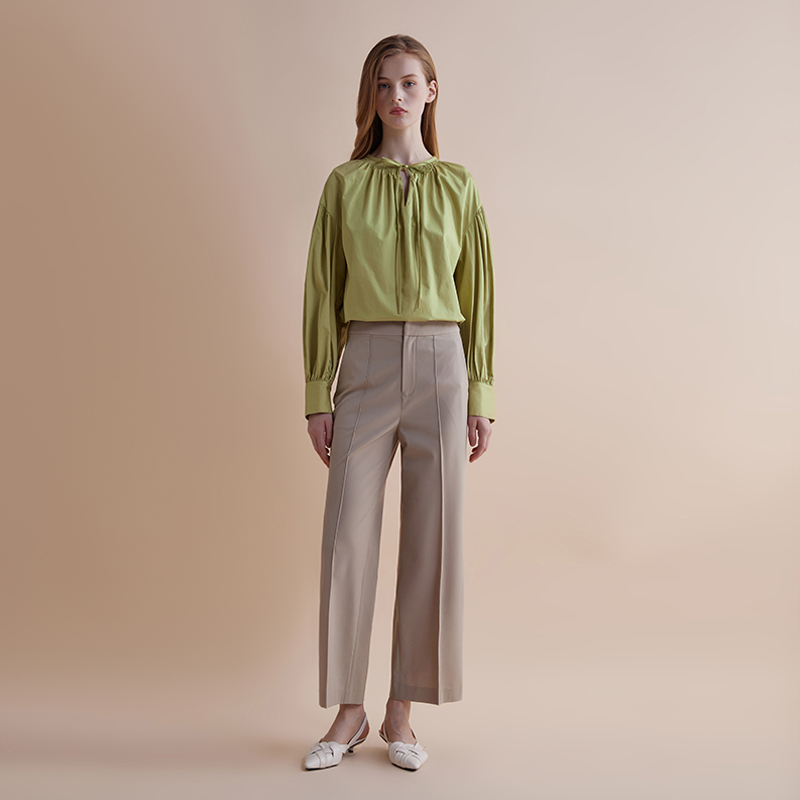 【JASON WU】春夏新款休闲圆领可调节系带纯棉减龄上衣衬衣衬衫女