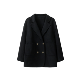 鹿向南「芙诗歌集」复古绿色双面毛呢西装冬季外套大衣女短款L50951-1