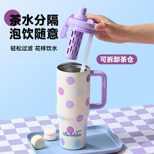 【双节SVIP赠品】双饮随心选，吸管直饮超畅快！新款轻奢保温杯 大容量简约冰霸杯 户外便携双饮吸管水杯 学生手柄杯冰霸双饮 商品图3
