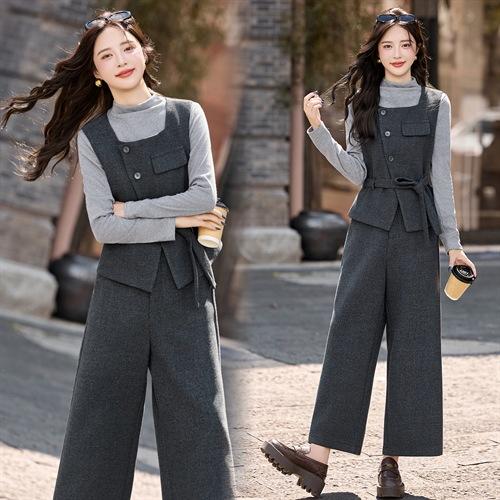 小香风毛呢穿搭套装，韩系小个子设计感阔腿裤两件套HR-DMGY2615 商品图0
