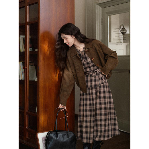 鹿向南「花间格调」气质深棕色短款外套女秋季高级感洋气开衫上衣 商品图1