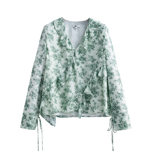 【JASON WU】秋冬新款休闲桑蚕丝V领荷叶边宽松减龄上衣开衫衬衫 商品图5