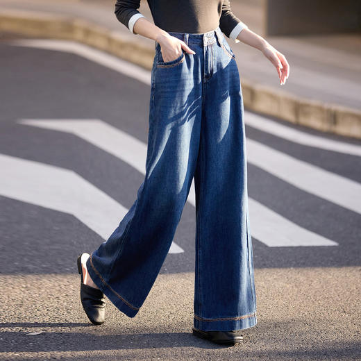 【10/1新品】熙世界配丝巾腰带松弛感牛仔裤女宽松直筒天丝阔腿裤2025秋季新款 商品图4