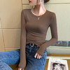 【买一送一】圆领黑色打底衫女螺纹春秋冬季西装内搭修身洋气长袖T恤针织上衣 商品缩略图1