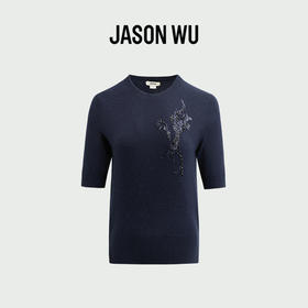 (山羊绒)【JASON WU】(多色)25年秋季新款手工钉珠套头圆领短袖上衣针织衫