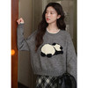 鹿向南「熊猫团子」花灰色圆领保暖长袖毛衣秋冬季新款简约上衣女L58116 商品缩略图2
