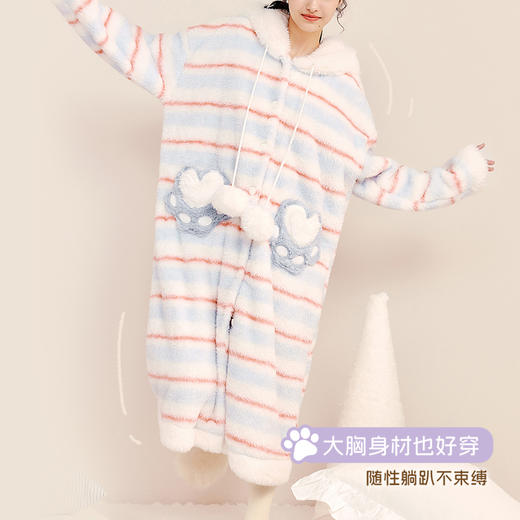 【门店】奶糖派睡袍冬季雪妃绒新款毛绒女保暖家居服彩虹猫开襟斗篷睡袍 商品图3