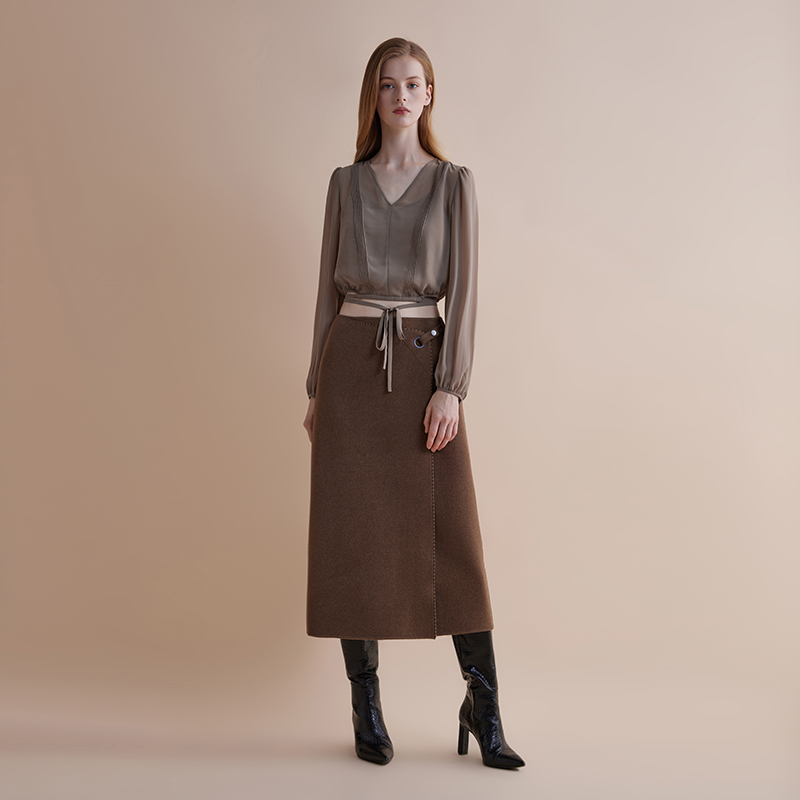 【JASON WU】春夏新款休闲V领系带通勤宽松简约设计上衣衬衣衬衫