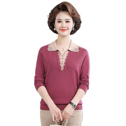 W012-1310-85-138中年妈妈装春秋季外穿打底衫洋气翻领毛衫中老年女短款针织衫上衣 商品图4
