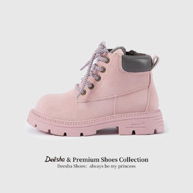 笛莎Deesha 女童童鞋2025冬季新款短筒薄绒皮靴