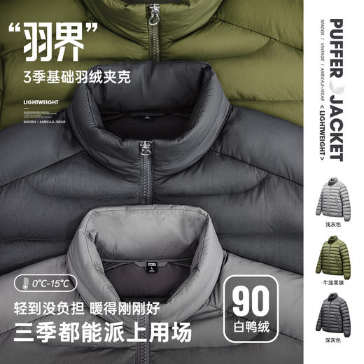 马登工装美式超轻薄排骨白鸭绒羽绒服夹克外套内搭短款内胆男秋冬 商品图0