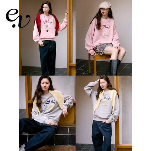 Even Vintage | 棉混纺 松弛肌理感字母logo刺绣印花圆领套头卫衣 商品图0