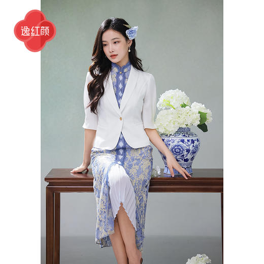 逸红颜枝鸢2025夏新款进口冰感醋酸五分袖旗袍经典搭高定西装外套 商品图0