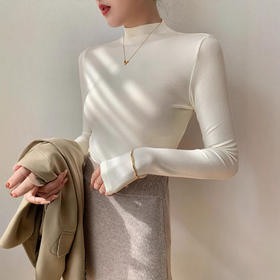 【买一送一】莫代尔黑色半高领打底衫女春秋内搭修身面膜长袖t恤中领薄款上衣