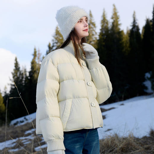 【易打理】三彩2025冬季新款90白鸭绒羽绒服宽松面包服短款M 商品图2