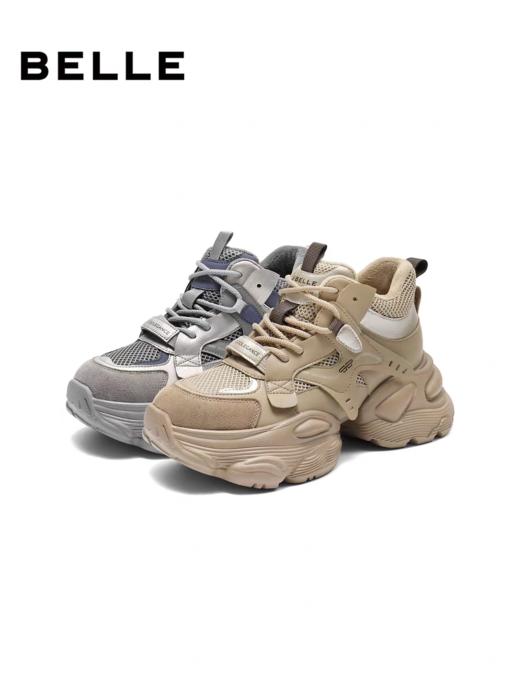 BF楼百丽灰色加绒高帮老爹鞋女25冬季新款厚底休闲运动鞋子E6M1DDM5 商品图0