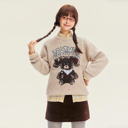 笛莎Deesha青少年女童毛衣2025冬季女童大图案宽松圆领套头毛衣 商品图0