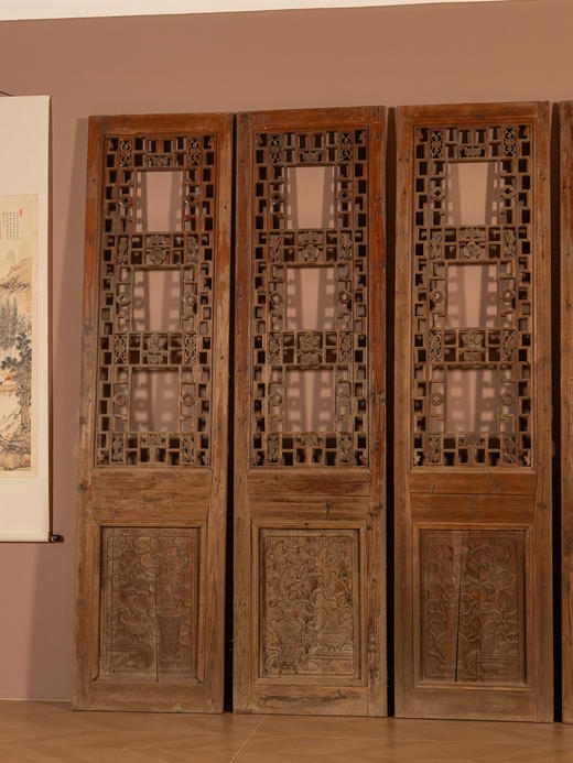 清	松木雕博古清供图隔扇一组（六件） 商品图4